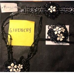 Givenchy Vintage Necklace Pin Bracelet Set Classic Black White Flower Iconic Set